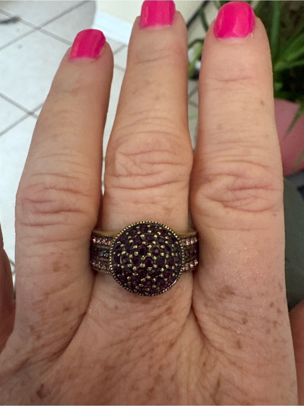 Heidi Daus Rose Gold-Tone Purple Pavé Round Statement Ring